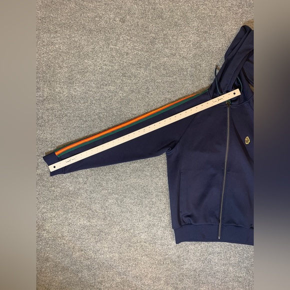 Mens Jacket Luke 1977 Hoodie  Retro Striped Sleeves in Navy Size L - Picture 11 of 11